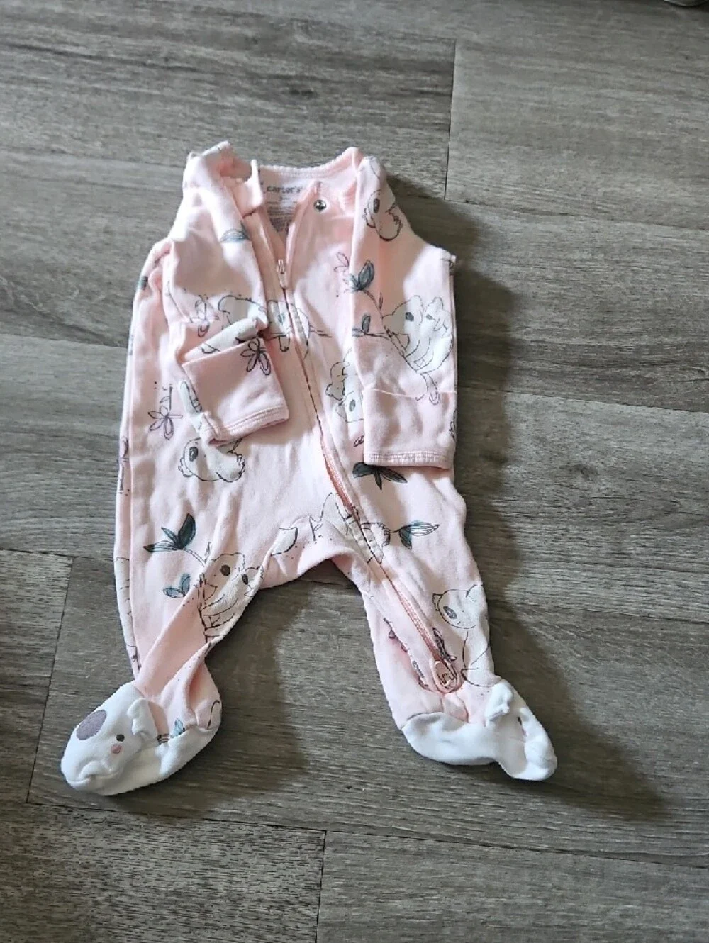 Carter's‎ Floral & Animal Print Footed One-Piece Set - Mustard, Pink & White- 3M